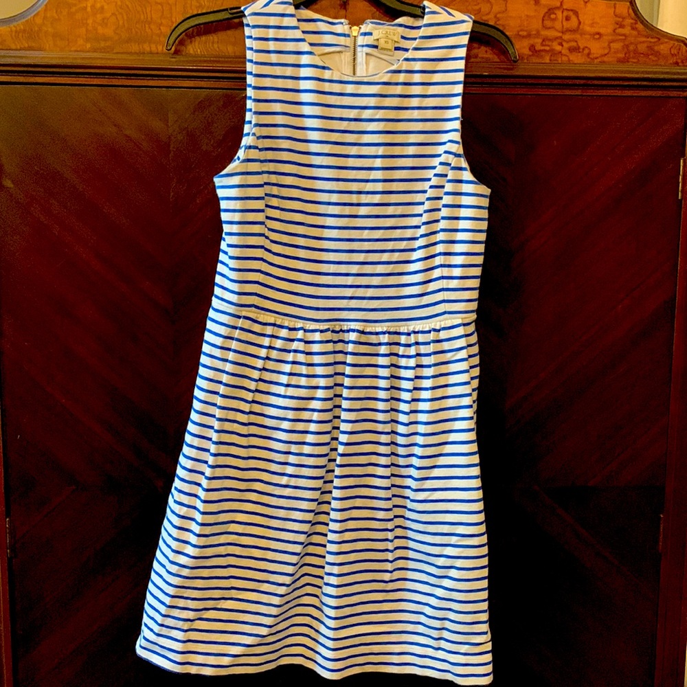 J Crew Blue & White Sleveless Dress with POCKETS!